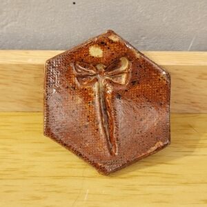 Hexagonal Brown Ceramic Dragonfly Accent Piece